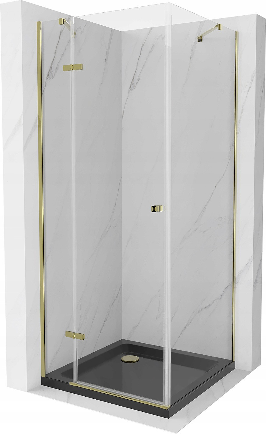 Mexen Roma sprchová kabína, kyvné dvere 90 x 90 cm, transparentnéné, zlatá + závesný bidet Flat, čierna