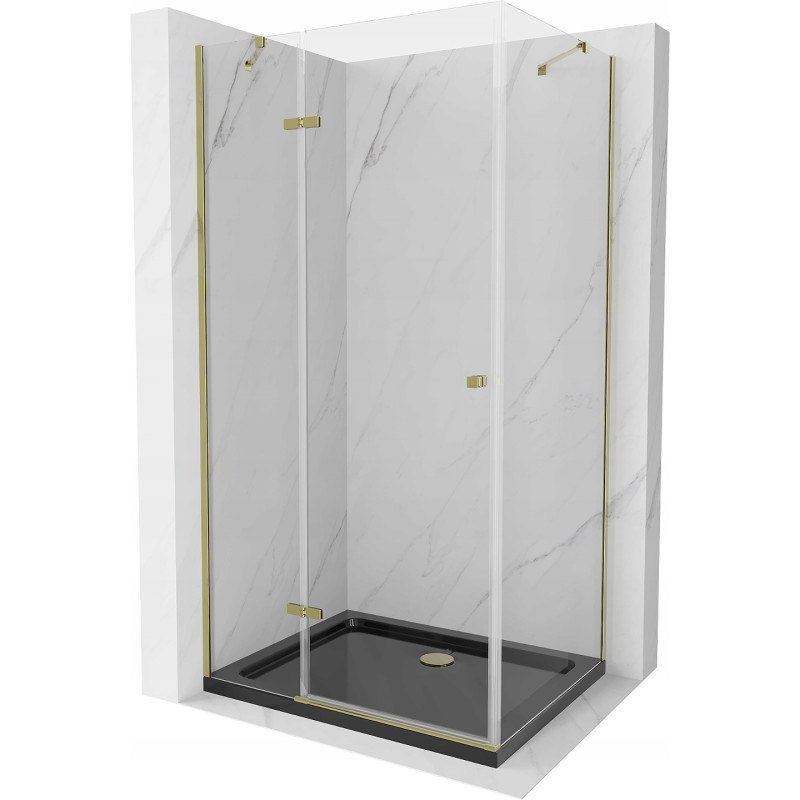 Mexen Roma sprchová kabína, kyvné dvere 90 x 100 cm, transparentnéné, zlatá + závesný bidet Flat, čierna