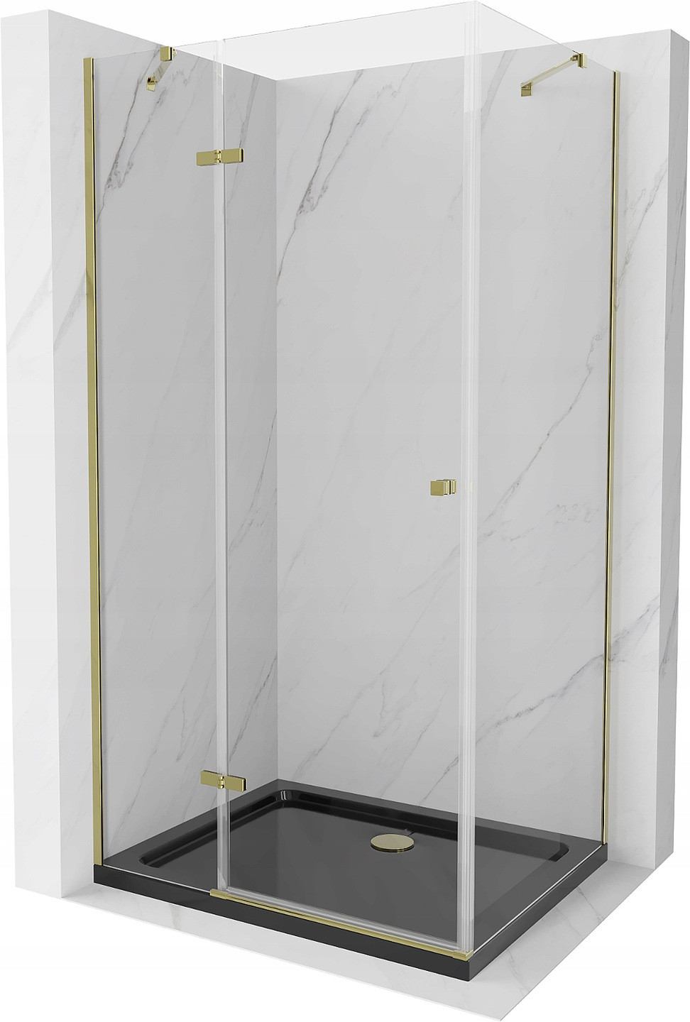 Mexen Roma sprchová kabína, kyvné dvere 90 x 100 cm, transparentnéné, zlatá + závesný bidet Flat, čierna