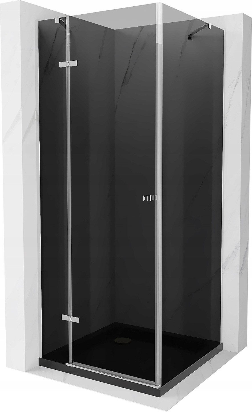 Mexen Roma sprchová kabína, kyvné dvere 80 x 80 cm, grafitová čierna, chrómová + závesný bidet Flat, čierna
