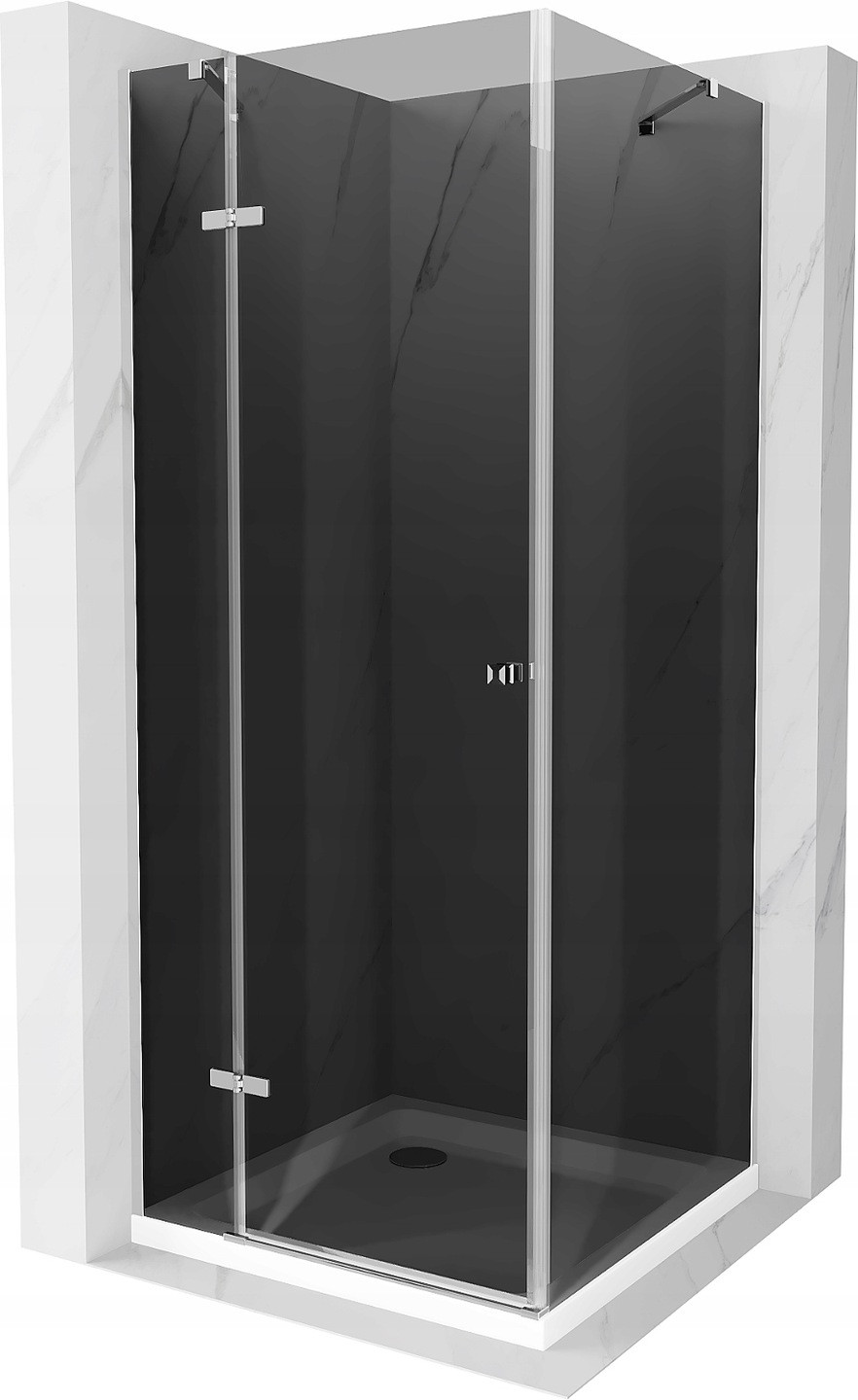 Mexen Roma sprchová kabína, kyvné dvere 90 x 90 cm, grafitová čierna, chrómová + závesný bidet Flat, biela