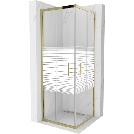 Mexen Rio štvorcová sprchová kabína 70 x 70 cm, pruhy, zlatá - 860-070-070-50-20