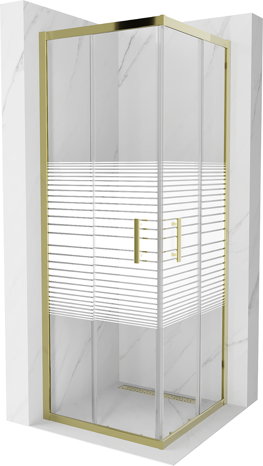 Mexen Rio štvorcová sprchová kabína 70 x 70 cm, pruhy, zlatá - 860-070-070-50-20