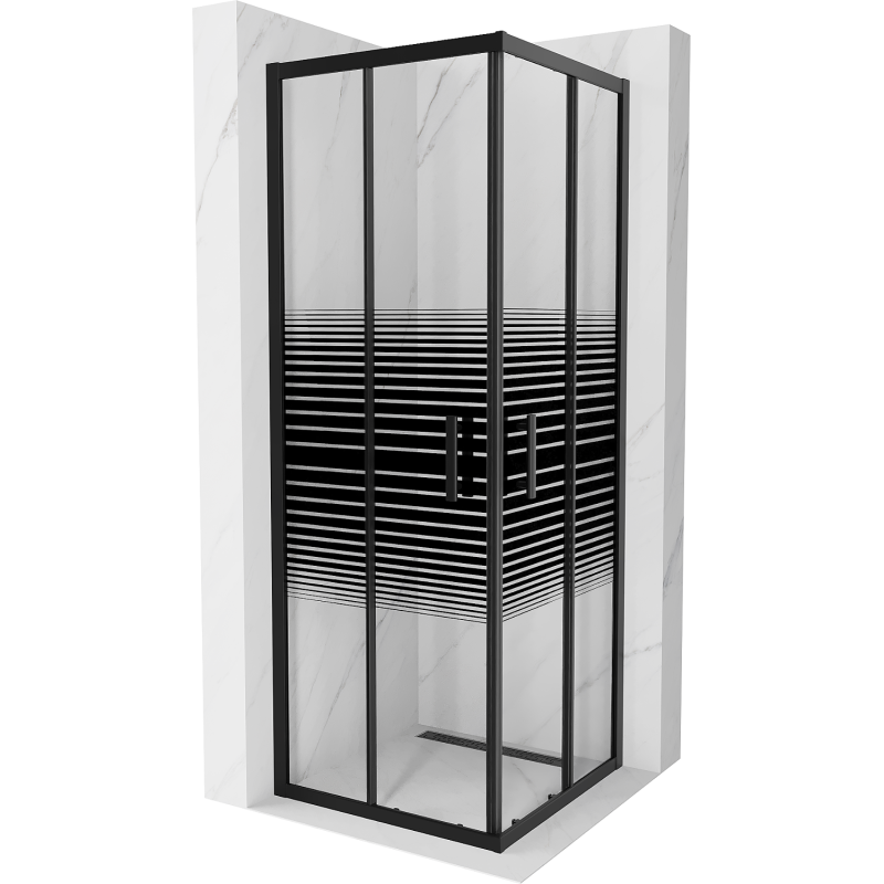 Mexen Rio štvorcová sprchová kabína 70 x 70 cm, pruhy, čierna - 860-070-070-70-20