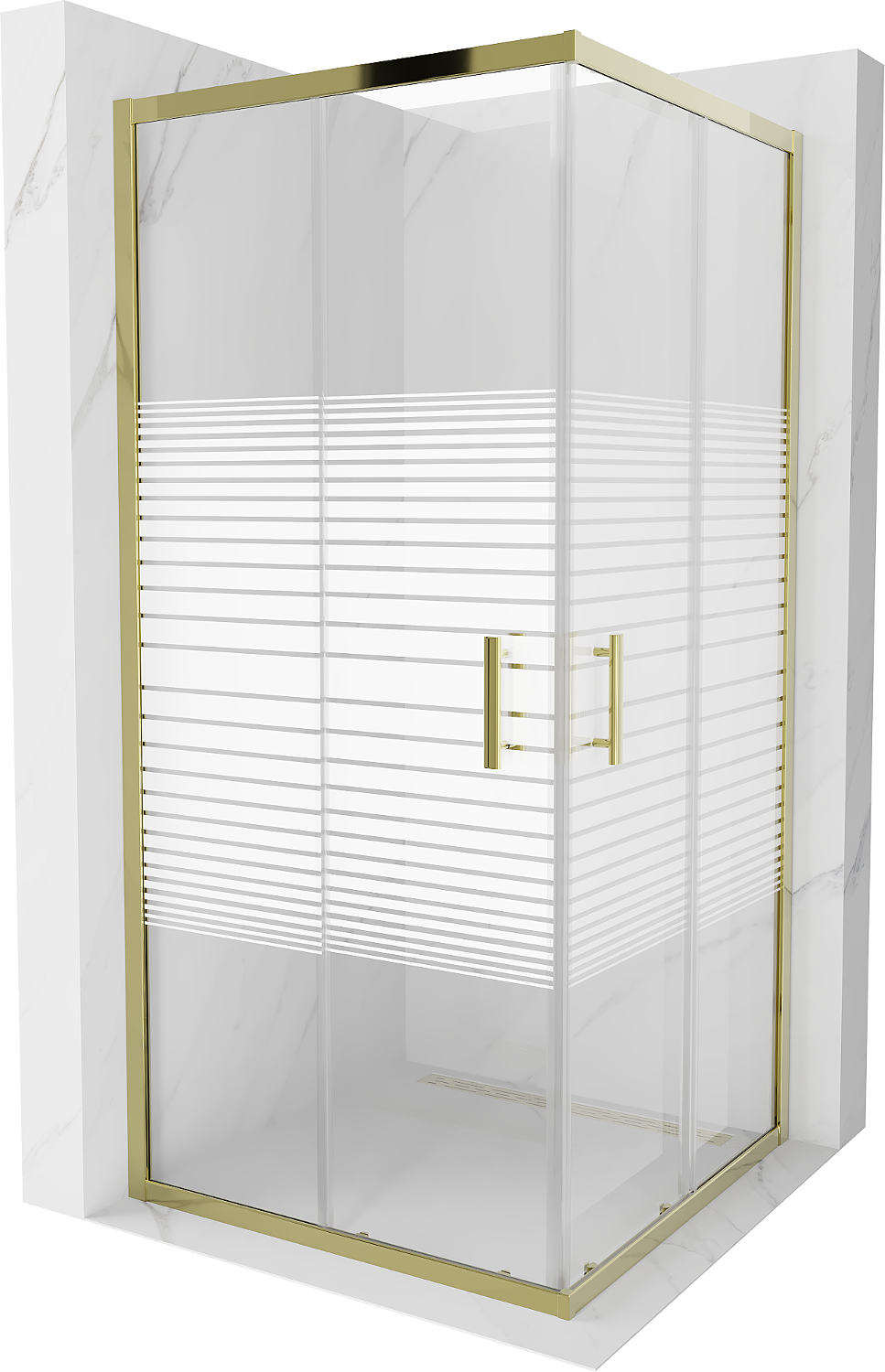 Mexen Rio štvorcová sprchová kabína 90 x 90 cm, pruhy, zlatá - 860-090-090-50-20
