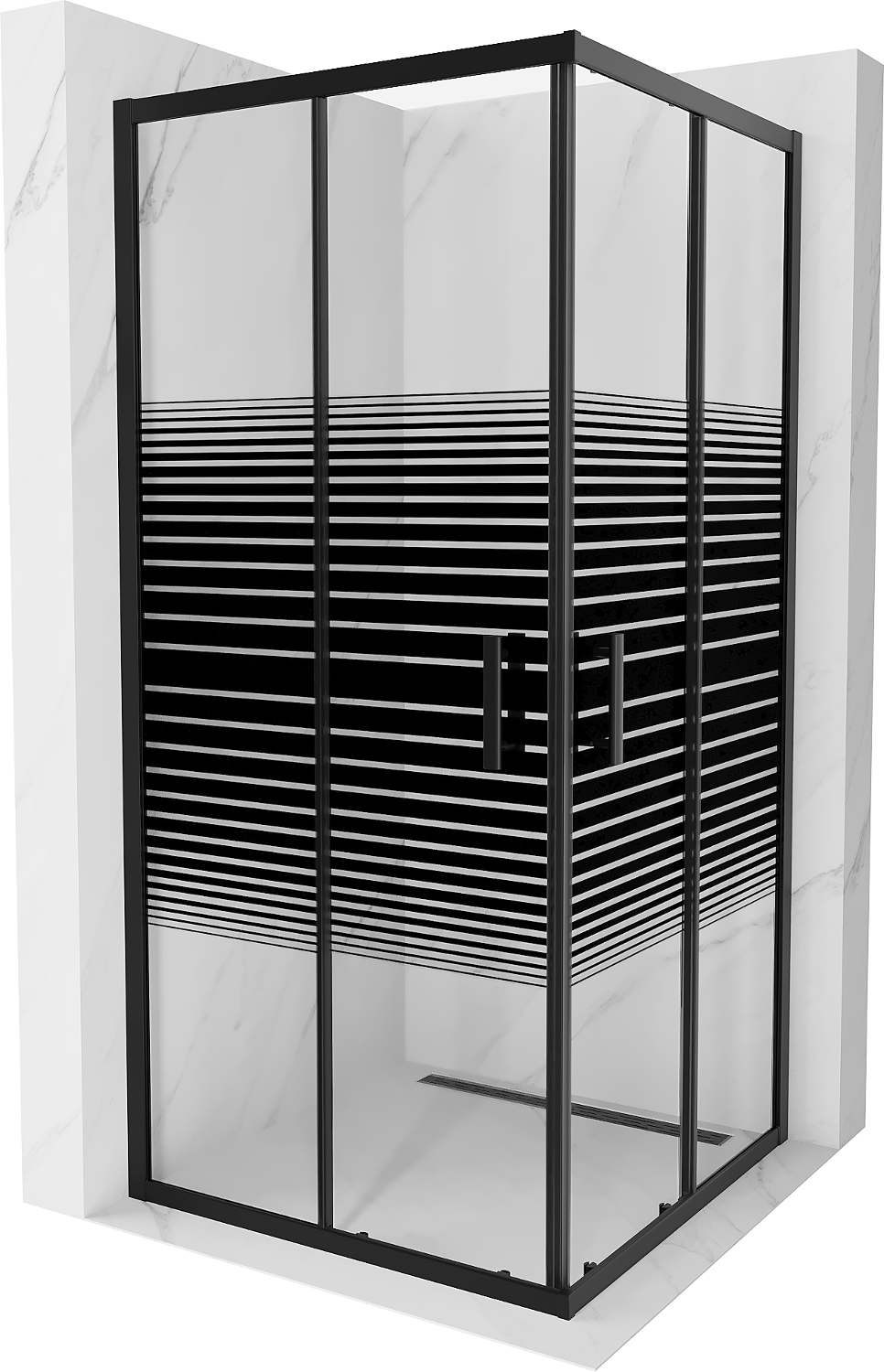 Mexen Rio štvorcová sprchová kabína 90 x 90 cm, pruhy, čierna - 860-090-090-70-20