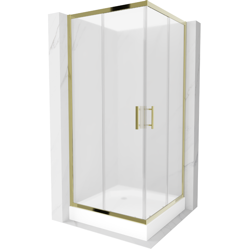 Mexen Rio štvorcová sprchová kabína 90 x 90 cm, inovať, zlatá + závesný bidet Rio, biela- 860-090-090-50-30-4510