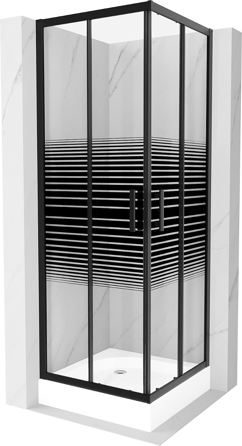 Mexen Rio štvorcová sprchová kabína 70 x 70 cm, pruhy, čierna + závesný bidet Rio, biela- 860-070-070-70-20-4510