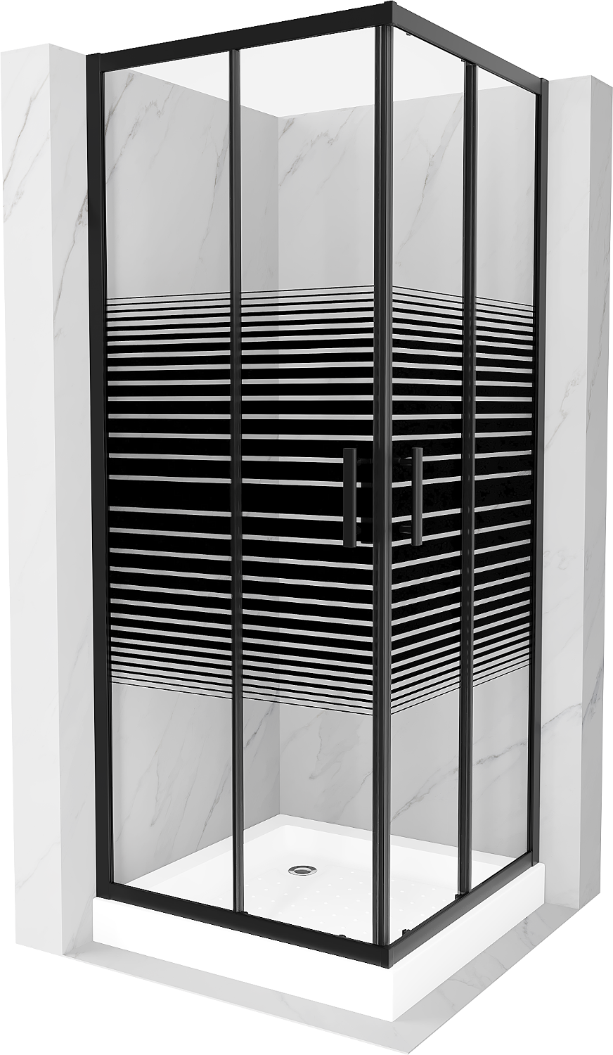 Mexen Rio štvorcová sprchová kabína 80 x 80 cm, pruhy, čierna + závesný bidet Rio, biela- 860-080-080-70-20-4510
