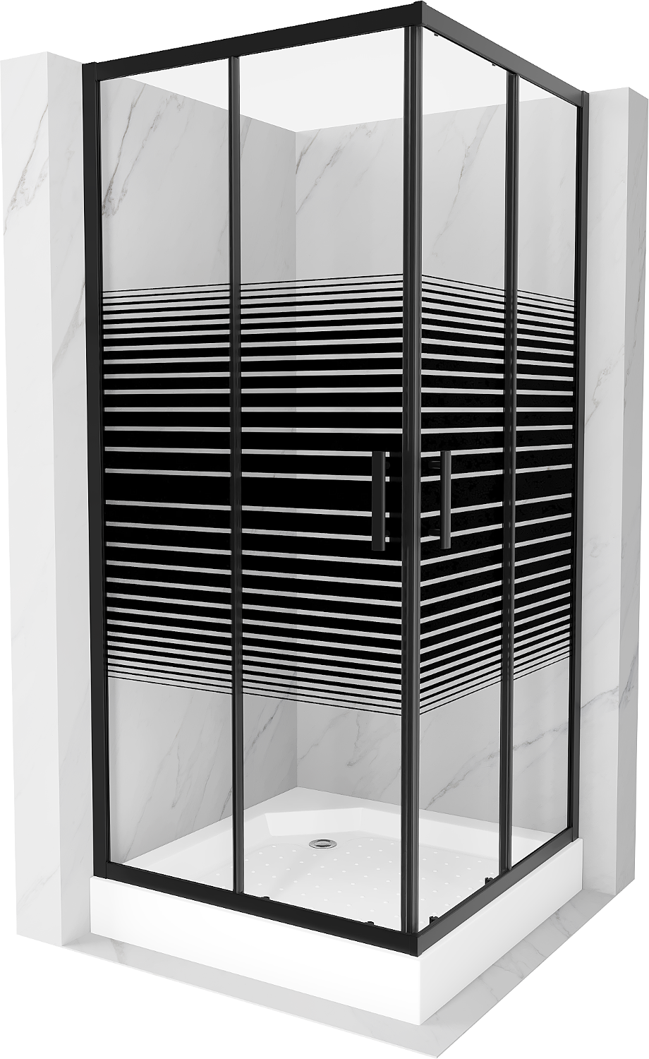 Mexen Rio štvorcová sprchová kabína 90 x 90 cm, pruhy, čierna + závesný bidet Rio, biela- 860-090-090-70-20-4510