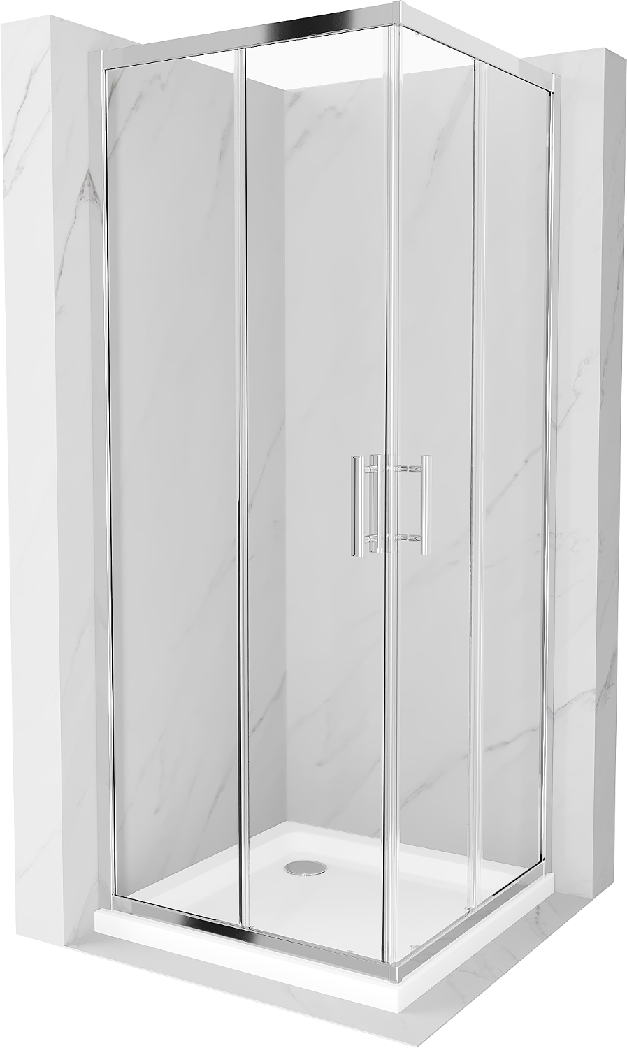 Mexen Rio štvorcová sprchová kabína 90 x 90 cm, transparentnéné, chrómová + závesný bidet Flat, biela- 860-090-090-01-00-4010