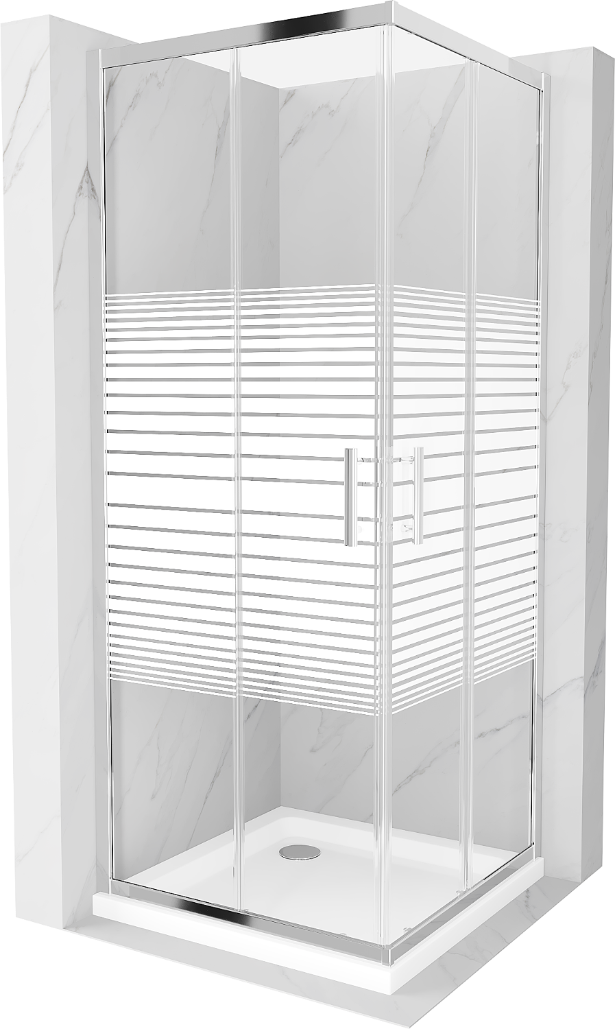 Mexen Rio štvorcová sprchová kabína 70 x 70 cm, pruhy, chrómová + závesný bidet Flat, biela- 860-070-070-01-20-4010
