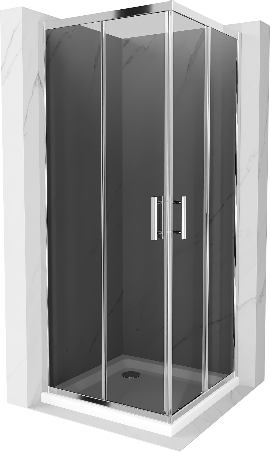 Mexen Rio štvorcová sprchová kabína 80 x 80 cm, grafitová čierna, chrómová + závesný bidet Flat, biela- 860-080-080-01-40-4010