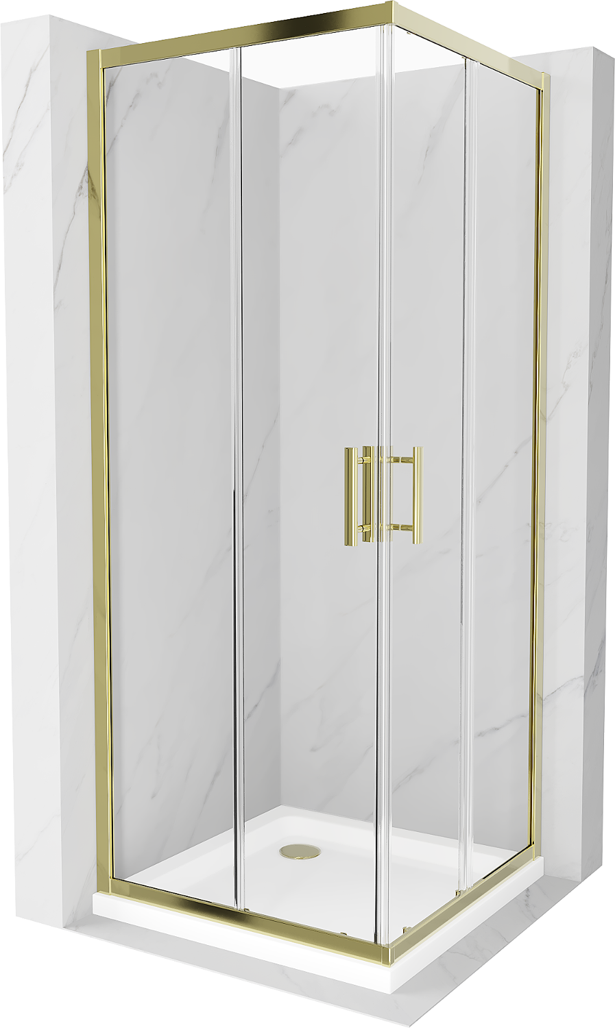 Mexen Rio štvorcová sprchová kabína 70 x 70 cm, transparentnéné, zlatá + závesný bidet Flat, biela- 860-070-070-50-00-4010G