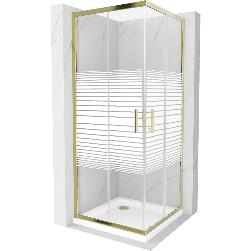 Mexen Rio štvorcová sprchová kabína 80 x 80 cm, pruhy, zlatá + závesný bidet Flat, biela- 860-080-080-50-20-4010G