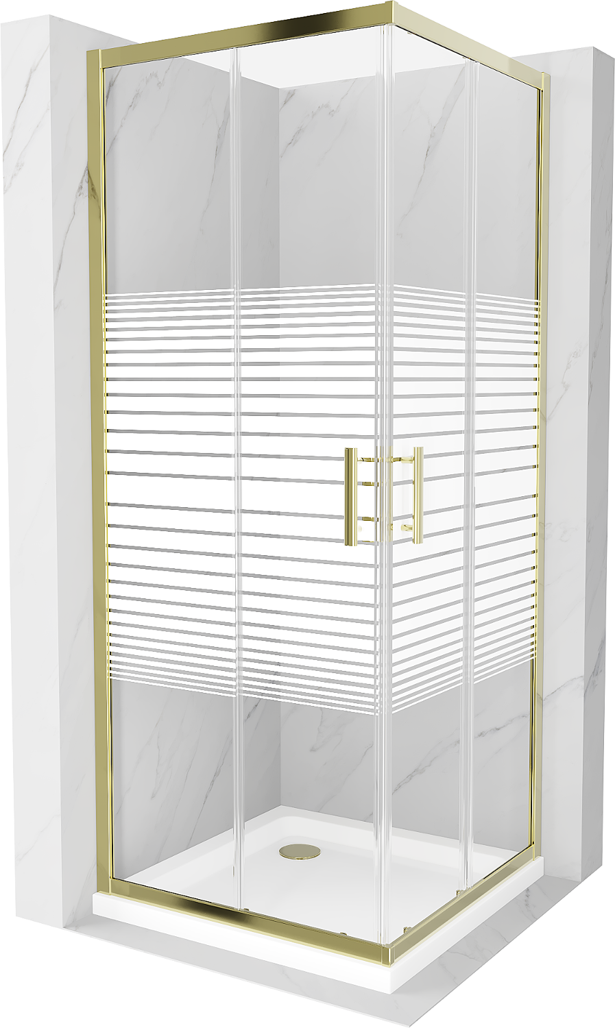 Mexen Rio štvorcová sprchová kabína 80 x 80 cm, pruhy, zlatá + závesný bidet Flat, biela- 860-080-080-50-20-4010G