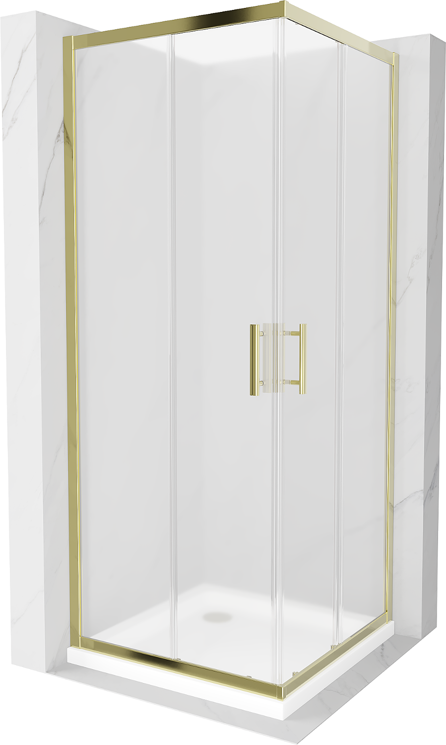 Mexen Rio štvorcová sprchová kabína 80 x 80 cm, inovať, zlatá + závesný bidet Flat, biela- 860-080-080-50-30-4010G