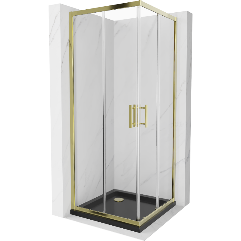 Mexen Rio štvorcová sprchová kabína 90 x 90 cm, transparentnéné, zlatá + závesný bidet Flat, čierna- 860-090-090-50-00-4070G