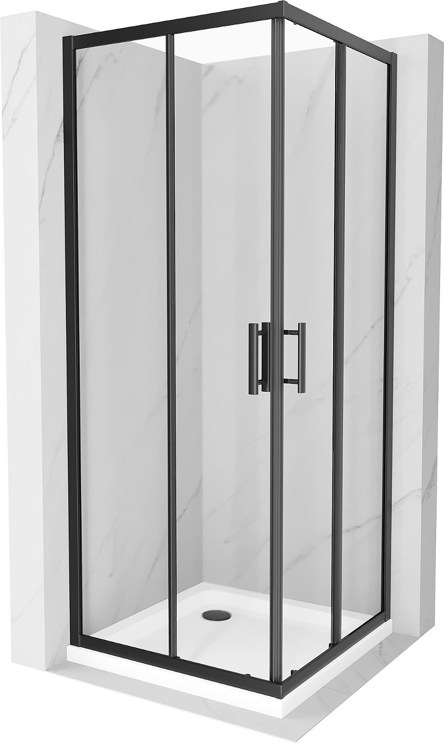Mexen Rio štvorcová sprchová kabína 80 x 80 cm, transparentnéné, čierna + závesný bidet Flat, biela- 860-080-080-70-00-4010B