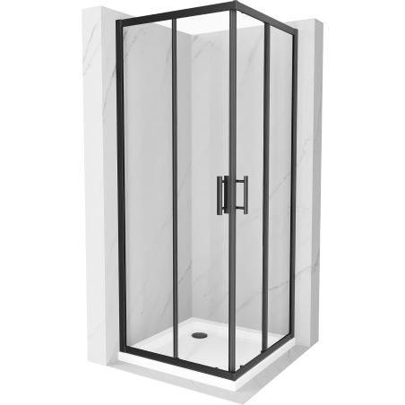 Mexen Rio štvorcová sprchová kabína 90 x 90 cm, transparentnéné, čierna + závesný bidet Flat, biela- 860-090-090-70-00-4010B