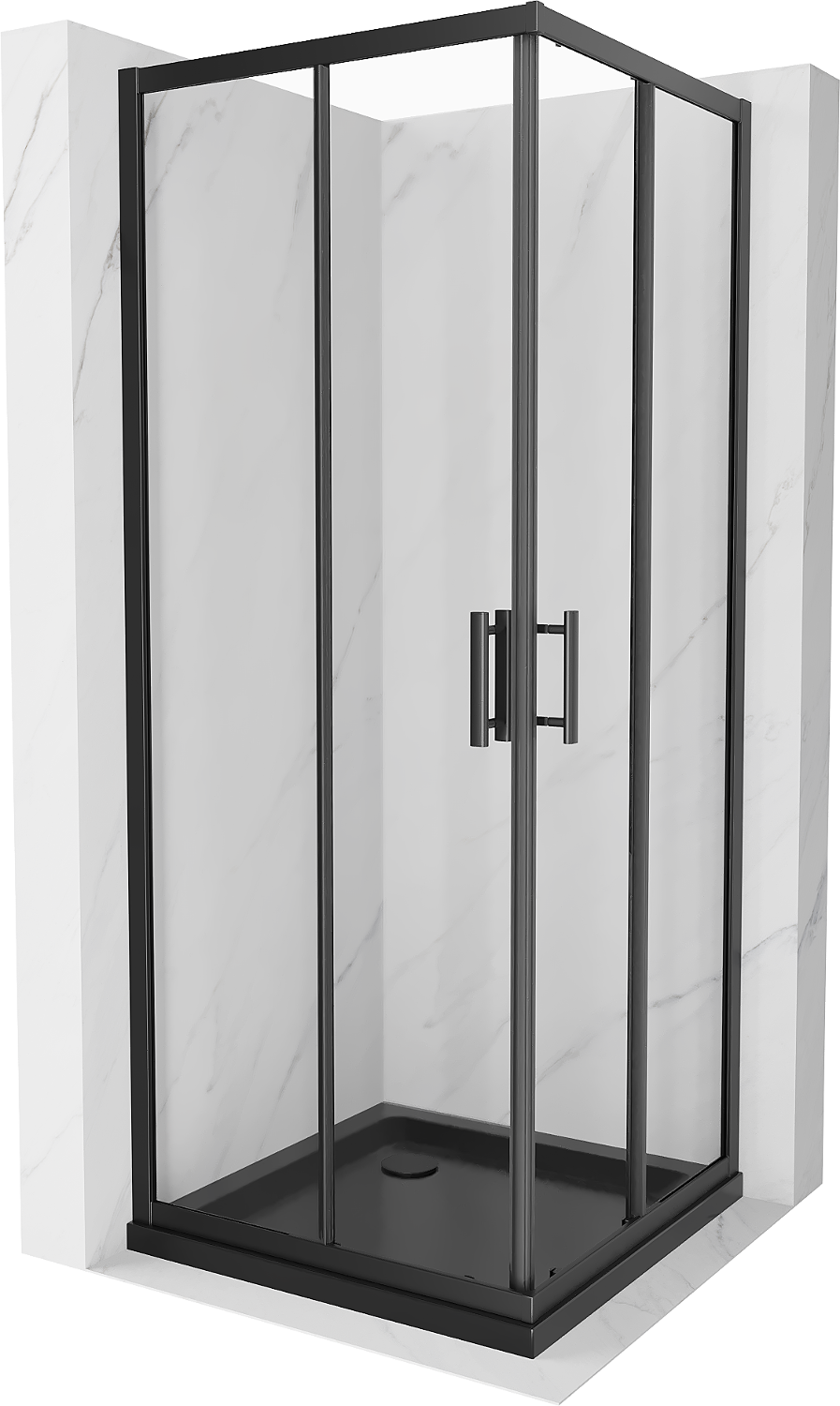 Mexen Rio štvorcová sprchová kabína 70 x 70 cm, transparentnéné, čierna + závesný bidet Flat, čierna - 860-070-070-70-00-4070B