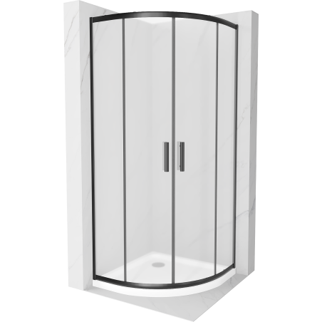 Mexen Rio polkruhová sprchová kabína 90 x 90 cm, inovať, čierna + závesný bidet Flat, biela- 863-090-090-70-30-4110B
