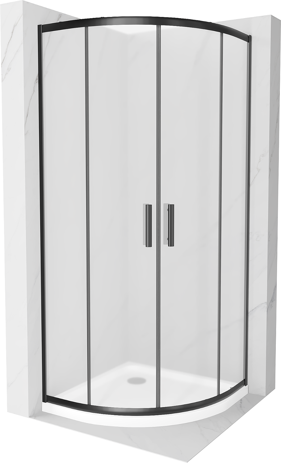 Mexen Rio polkruhová sprchová kabína 90 x 90 cm, inovať, čierna + závesný bidet Flat, biela- 863-090-090-70-30-4110B