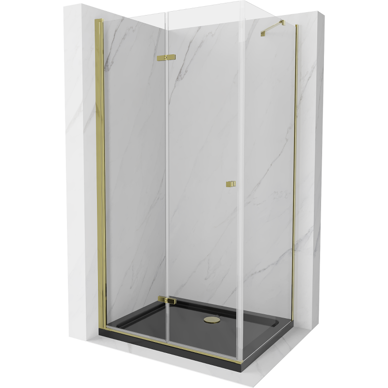 Mexen Lima sprchová kabína, skladacie dvere 80 x 100 cm, transparentnéné, zlatá + závesný bidet Flat, čierna