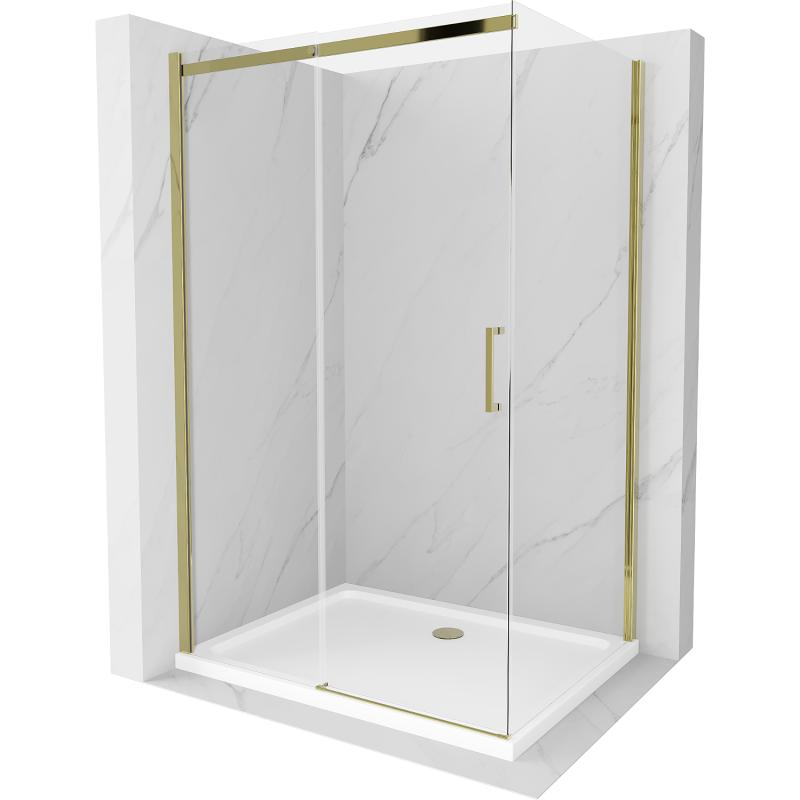 Mexen Omega sprchová kabína, posuvné dvere 130 x 80 cm, transparentnéné, zlatá + závesný bidet Flat - 825-130-080-50-00-4010