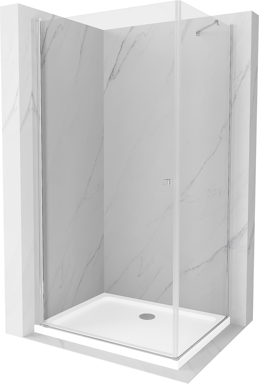 Mexen Pretoria sprchová kabína, kyvné dvere 70 x 110 cm, Transparentné, Chrómová + sprchová vanička Flat - 852-070-110-01-00-401