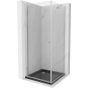 Mexen Pretoria sprchová kabína, kyvné dvere 70 x 70 cm, Transparentné, Chrómová + sprchová vanička Flat, Čierna - 852-070-070-01
