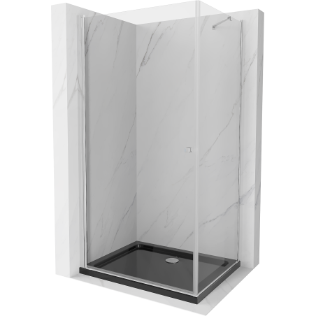 Mexen Pretoria sprchová kabína, kyvné dvere 70 x 120 cm, Transparentné, Chrómová + sprchová vanička Flat, Čierna - 852-070-120-0