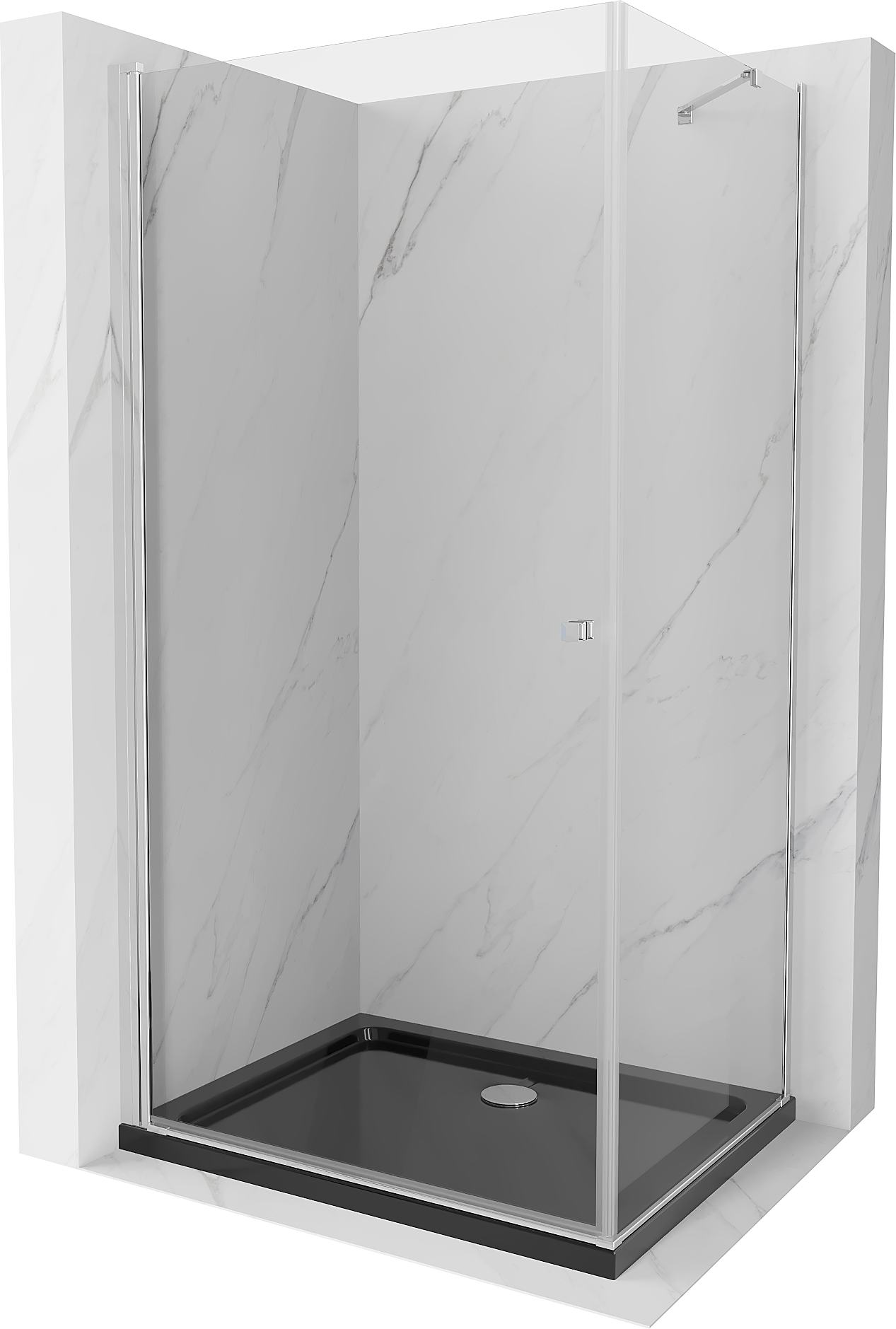 Mexen Pretoria sprchová kabína, kyvné dvere 80 x 110 cm, Transparentné, Chrómová + sprchová vanička Flat, Čierna - 852-080-110-0
