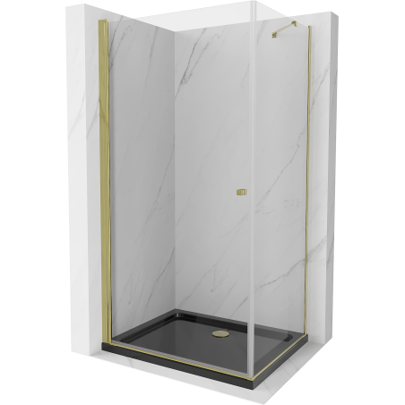 Mexen Pretoria sprchová kabína, kyvné dvere 70 x 80 cm, Transparentné, Zlatá + sprchová vanička Flat, Čierna - 852-070-080-50-00