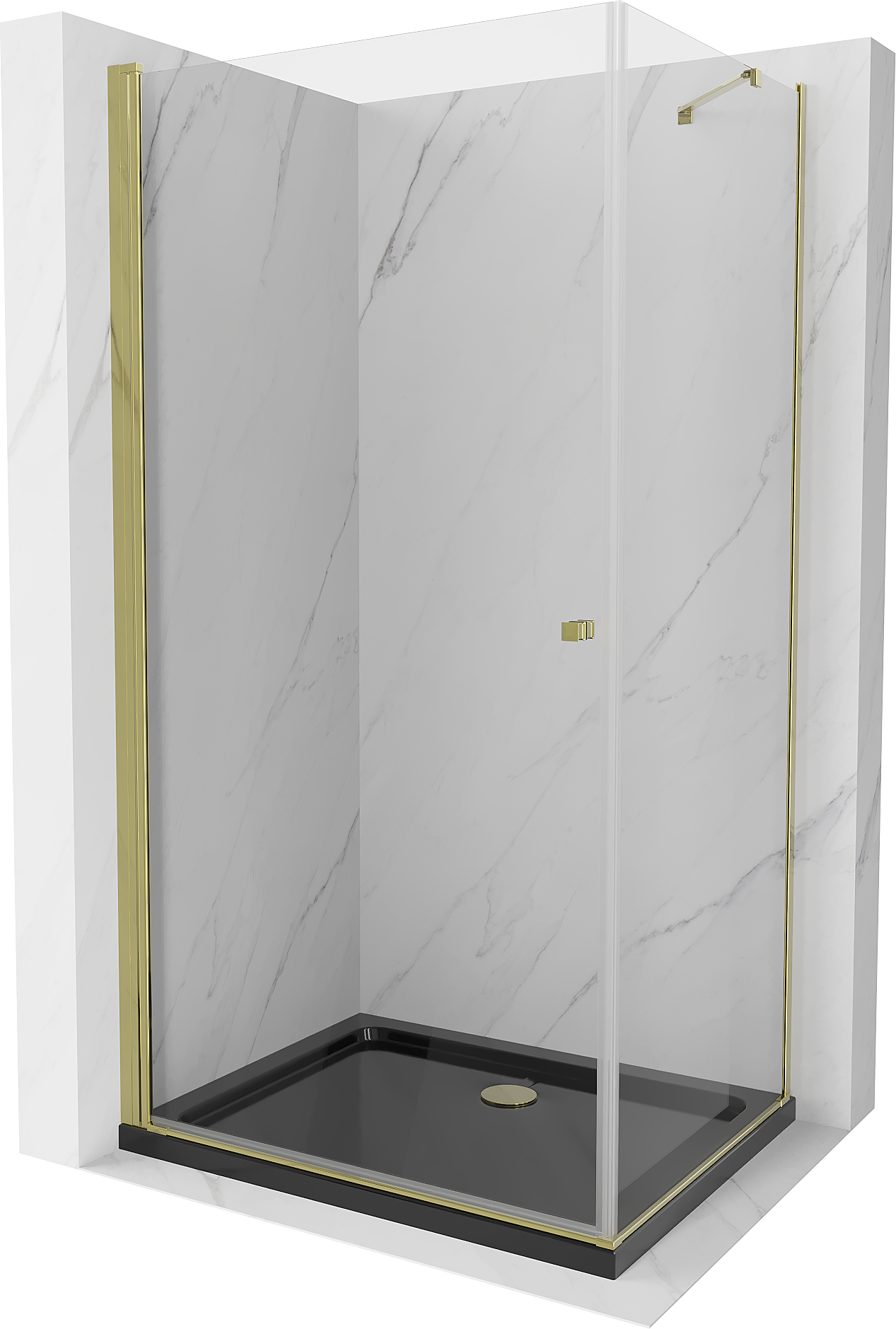 Mexen Pretoria sprchová kabína, kyvné dvere 80 x 90 cm, Transparentné, Zlatá + sprchová vanička Flat, Čierna - 852-080-090-50-00