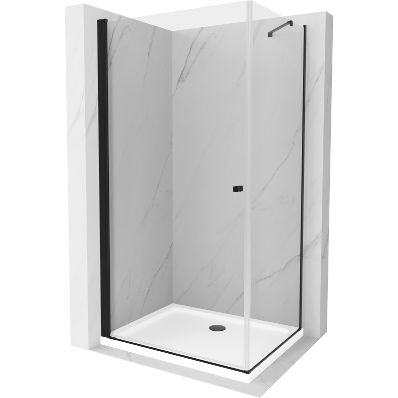Mexen Pretoria sprchová kabína, kyvné dvere 80 x 70 cm, Transparentné, Čierna + sprchová vanička Flat - 852-080-070-70-00-4010B