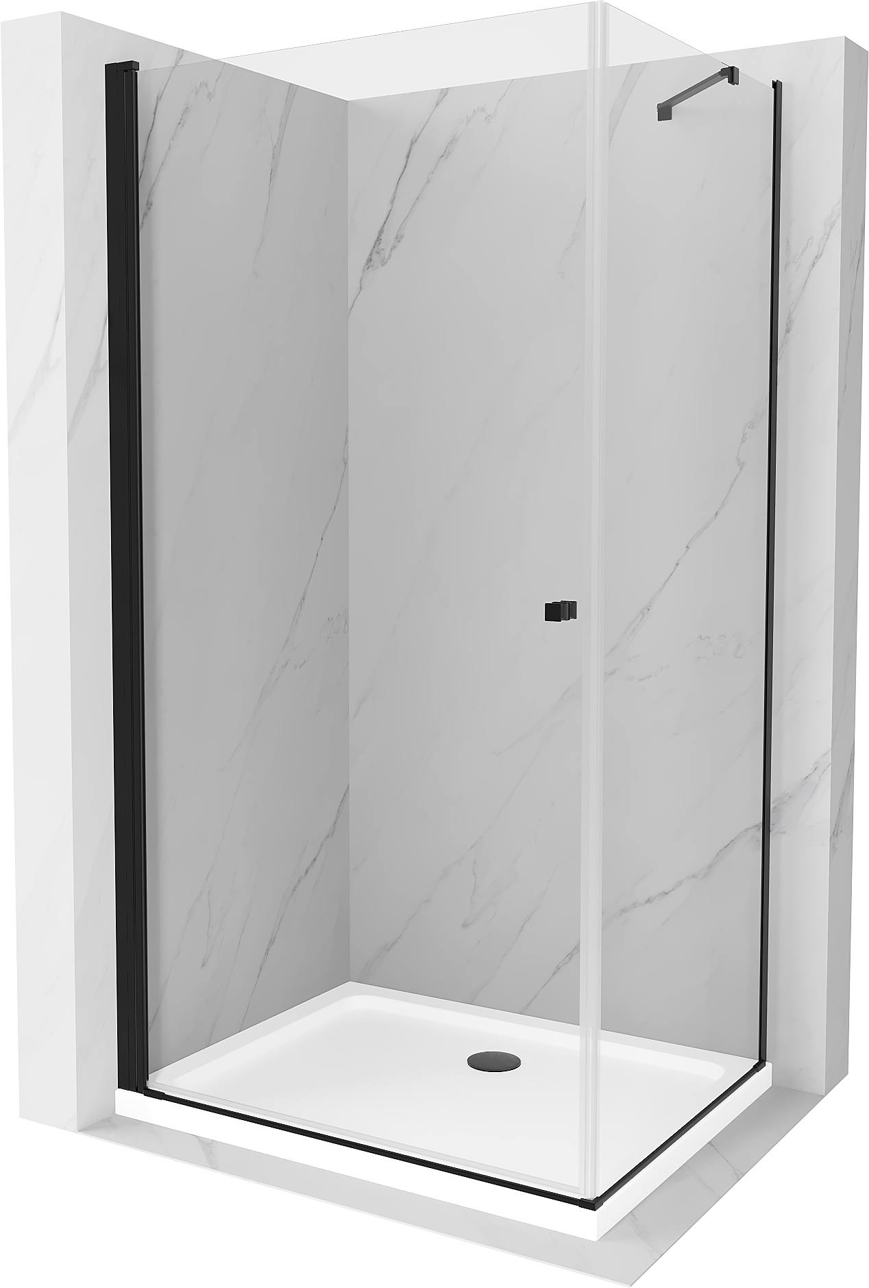 Mexen Pretoria sprchová kabína, kyvné dvere 80 x 80 cm, Transparentné, Čierna + sprchová vanička Flat - 852-080-080-70-00-4010B