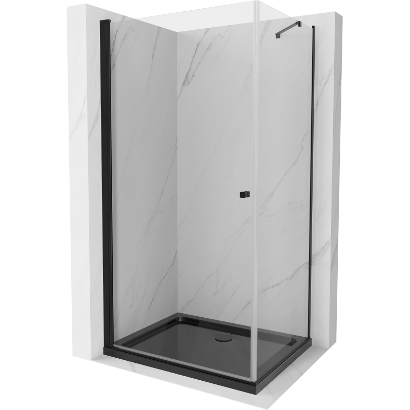 Mexen Pretoria sprchová kabína, kyvné dvere 70 x 90 cm, Transparentné, Čierna + sprchová vanička Flat, Čierna - 852-070-090-70-0
