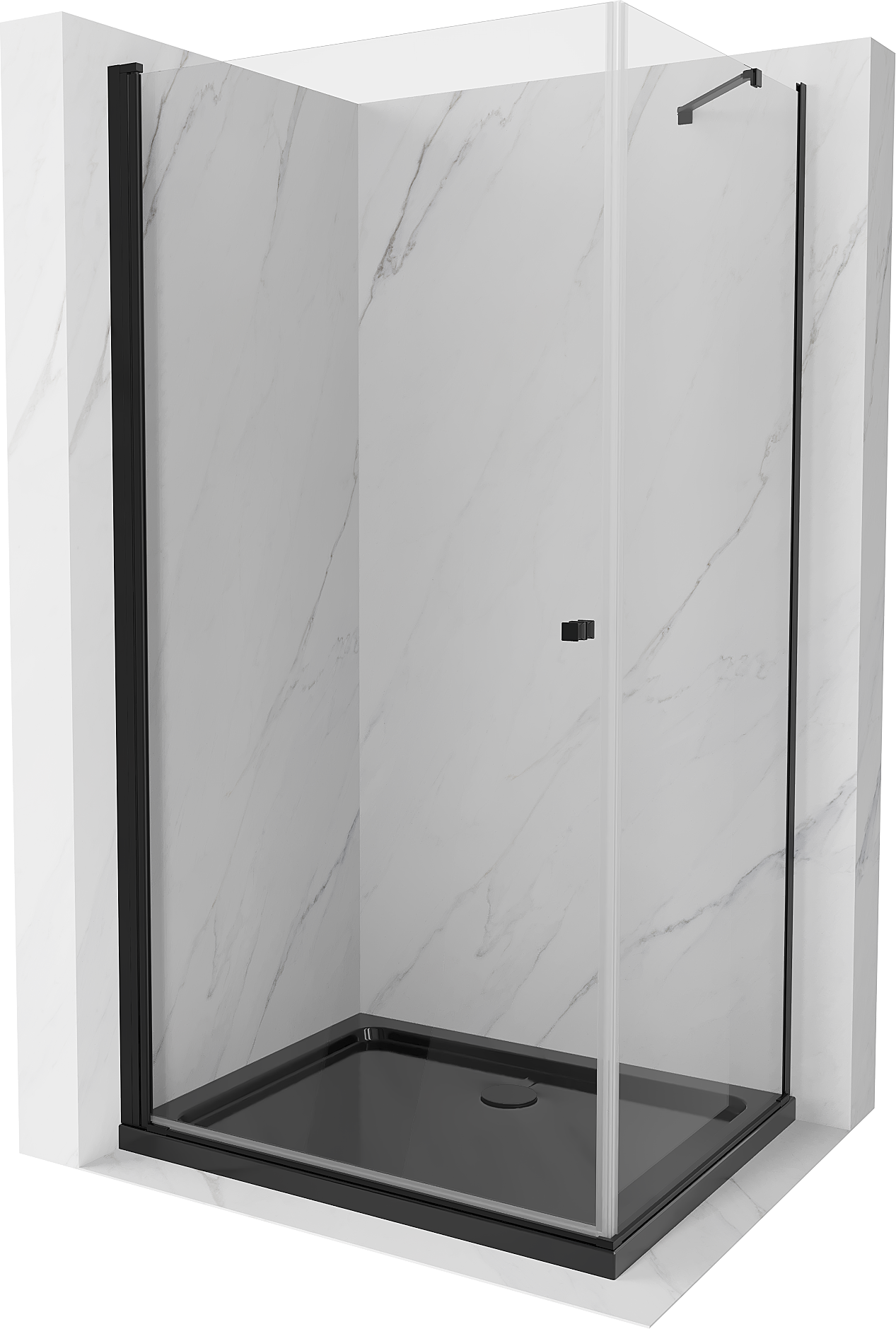 Mexen Pretoria sprchová kabína, kyvné dvere 80 x 90 cm, Transparentné, Čierna + sprchová vanička Flat, Čierna - 852-080-090-70-0