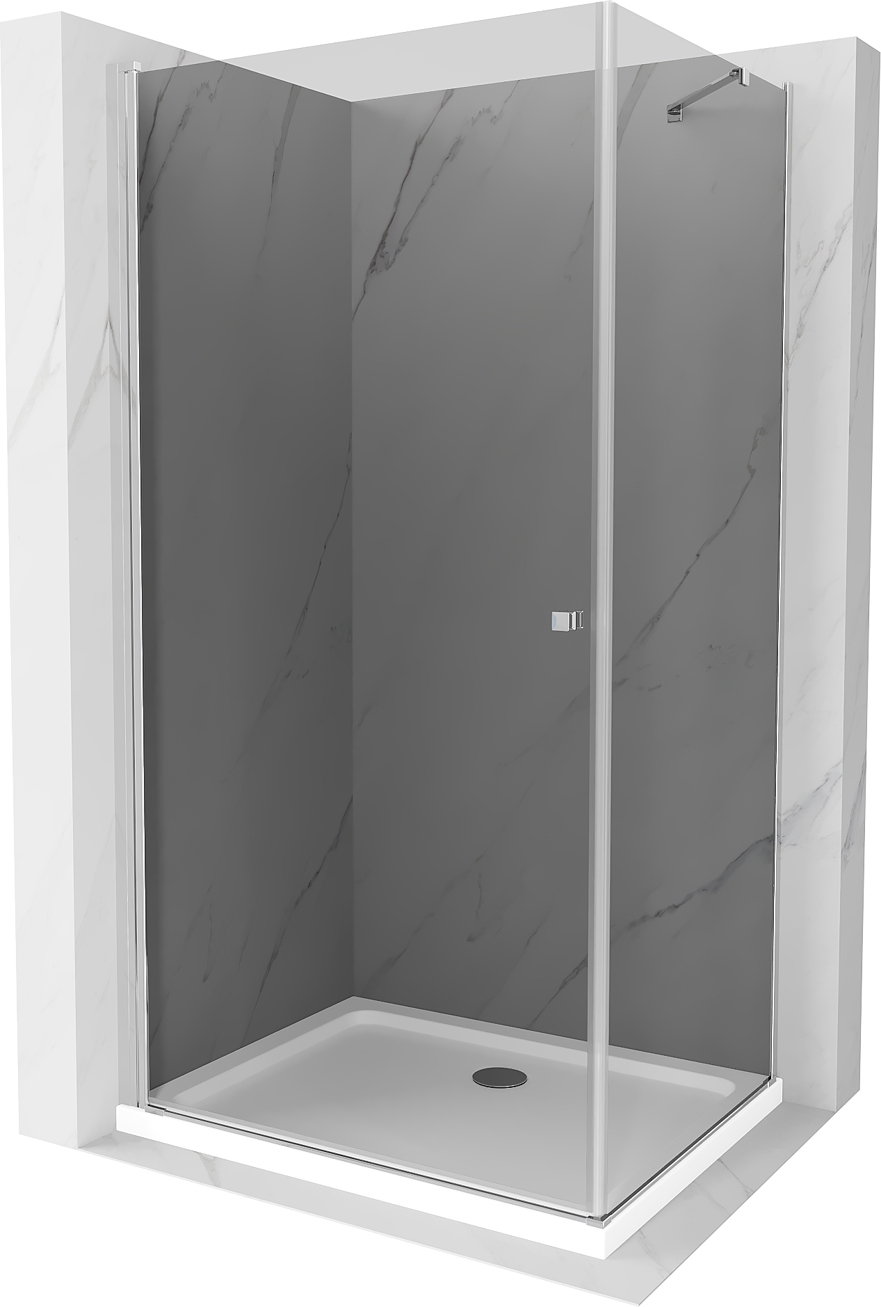 Mexen Pretoria sprchová kabína, kyvné dvere 70 x 90 cm, Grafitová čierna, Chrómová + sprchová vanička Flat - 852-070-090-01-40-4