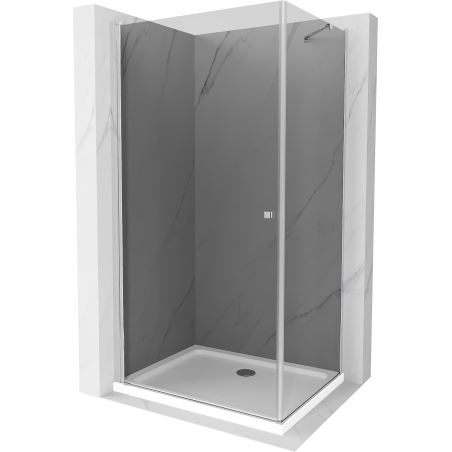 Mexen Pretoria sprchová kabína, kyvné dvere 80 x 90 cm, Grafitová čierna, Chrómová + sprchová vanička Flat - 852-080-090-01-40-4