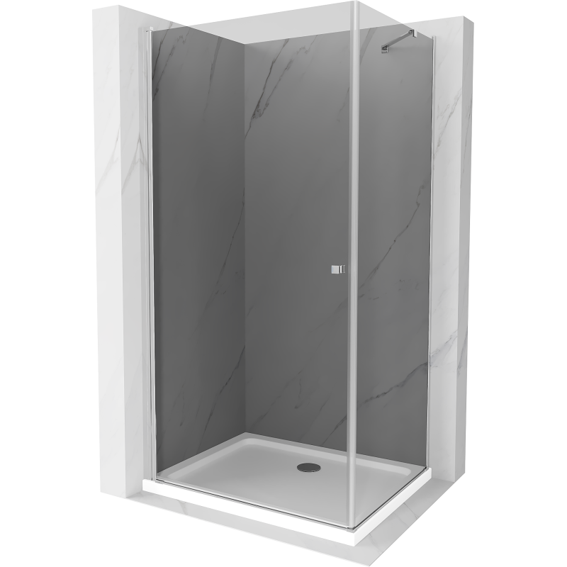 Mexen Pretoria sprchová kabína, kyvné dvere 80 x 100 cm, Grafitová čierna, Chrómová + sprchová vanička Flat - 852-080-100-01-40-