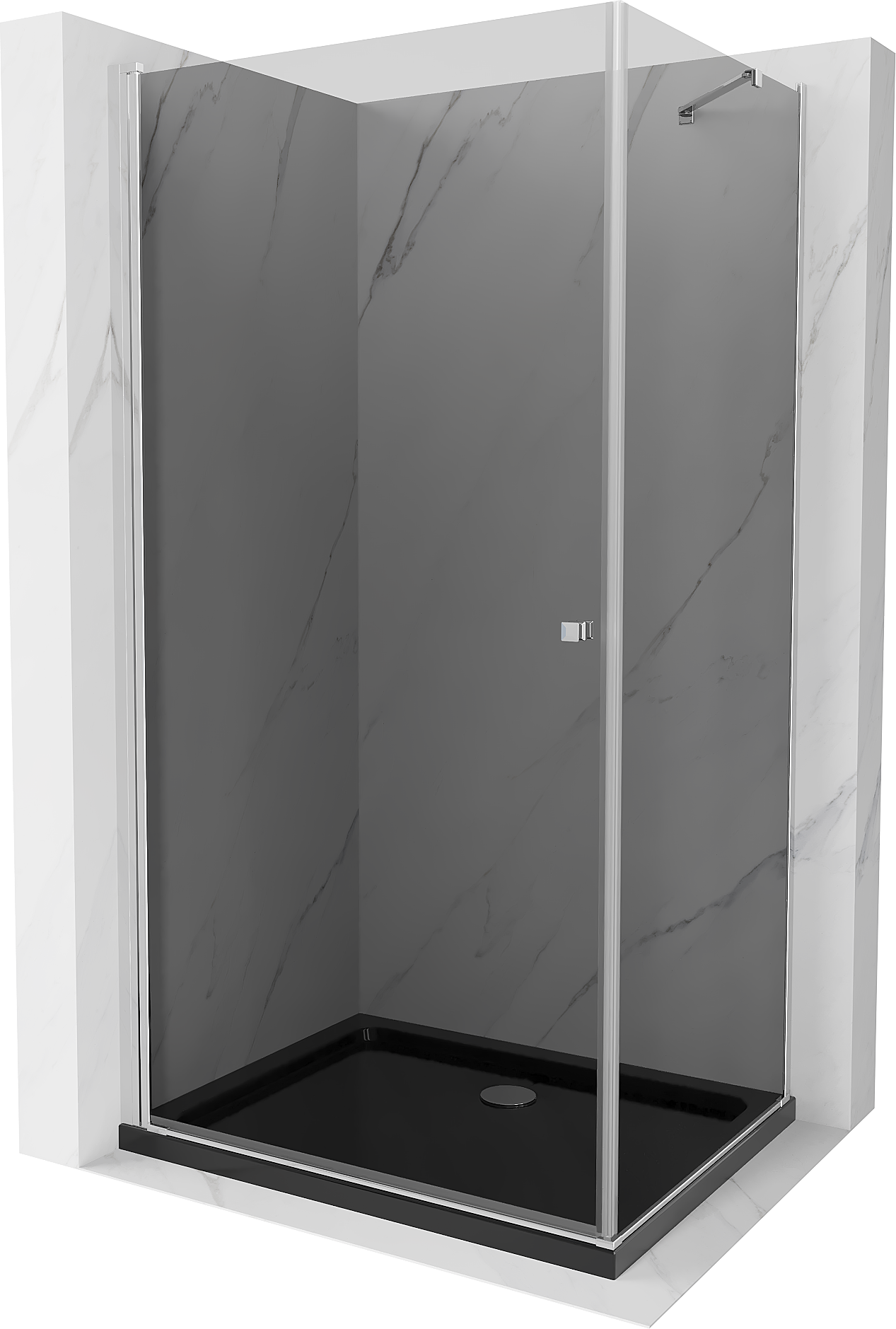 Mexen Pretoria sprchová kabína, kyvné dvere 90 x 120 cm, Grafitová čierna, Chrómová + sprchová vanička Flat, Čierna - 852-090-12