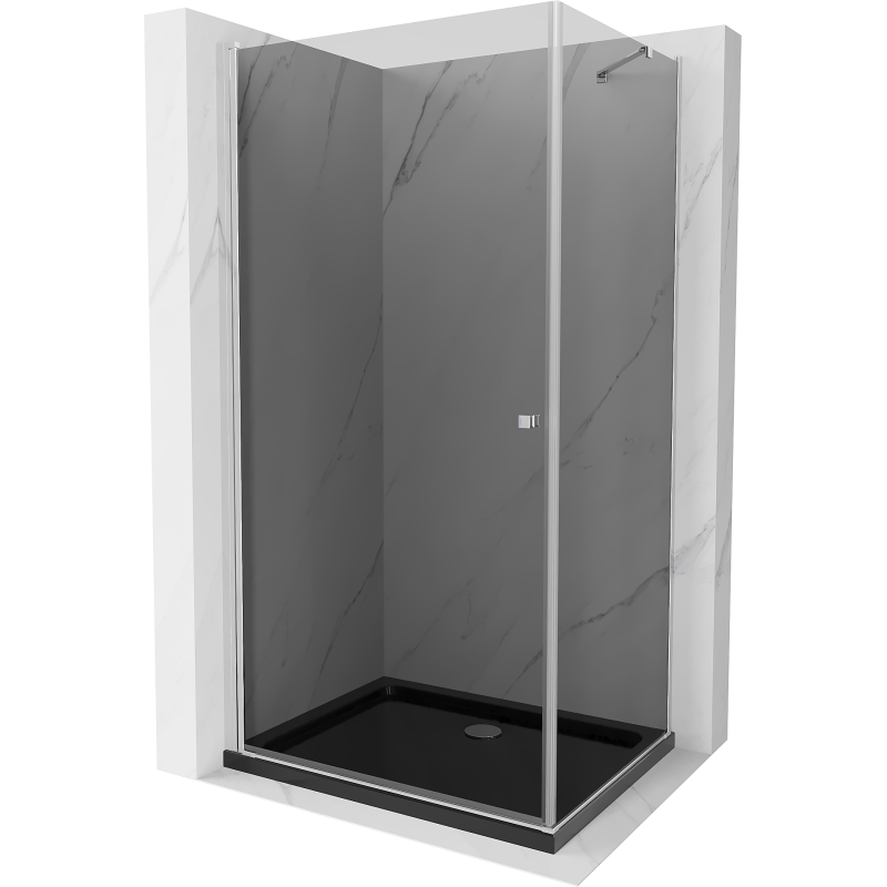 Mexen Pretoria sprchová kabína, kyvné dvere 90 x 80 cm, Grafitová čierna, Chrómová + sprchová vanička Flat, Čierna - 852-090-080