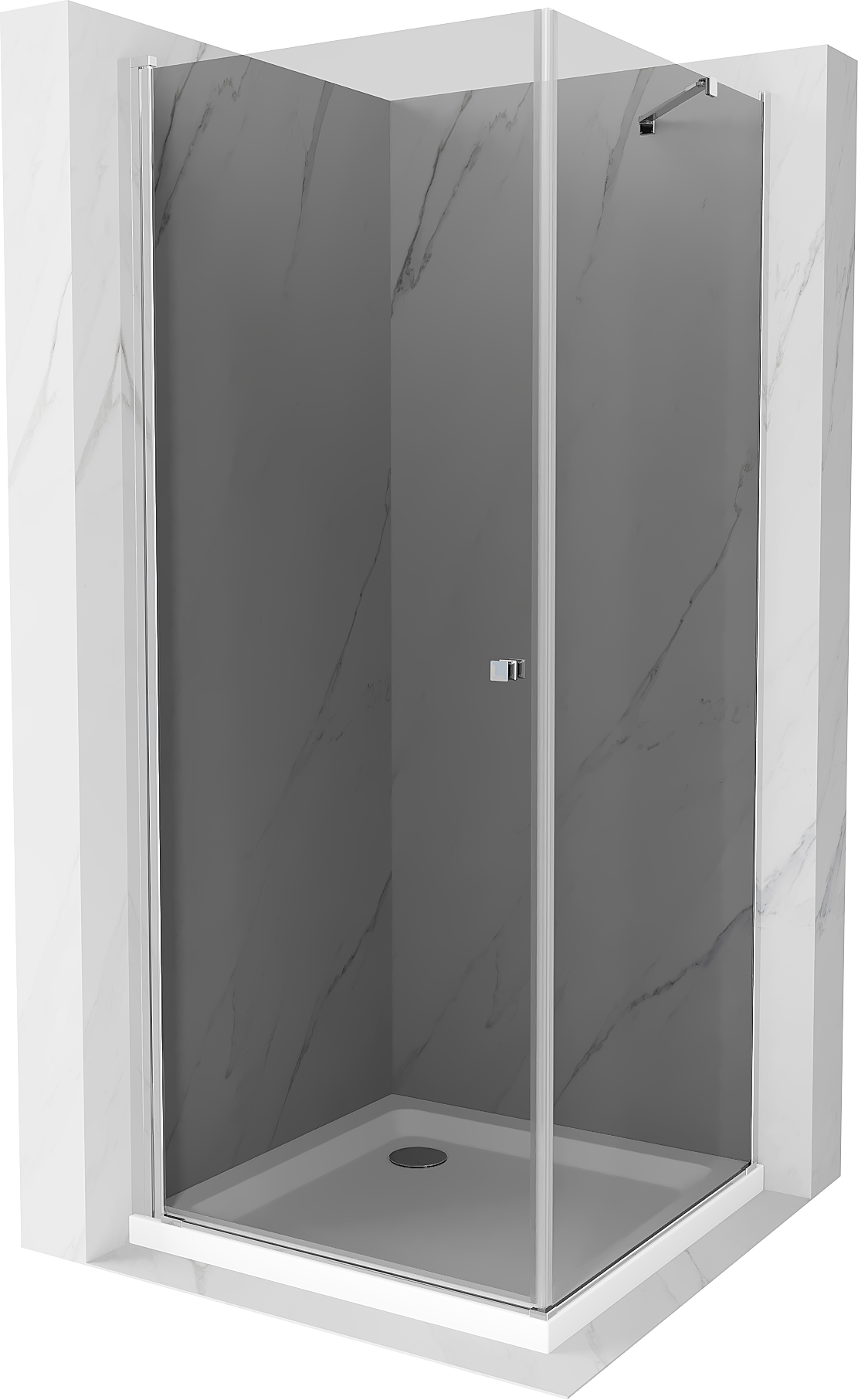 Mexen Pretoria sprchová kabína, kyvné dvere 100 x 100 cm, Grafitová čierna, Chrómová + sprchová vanička Flat - 852-100-100-01-40