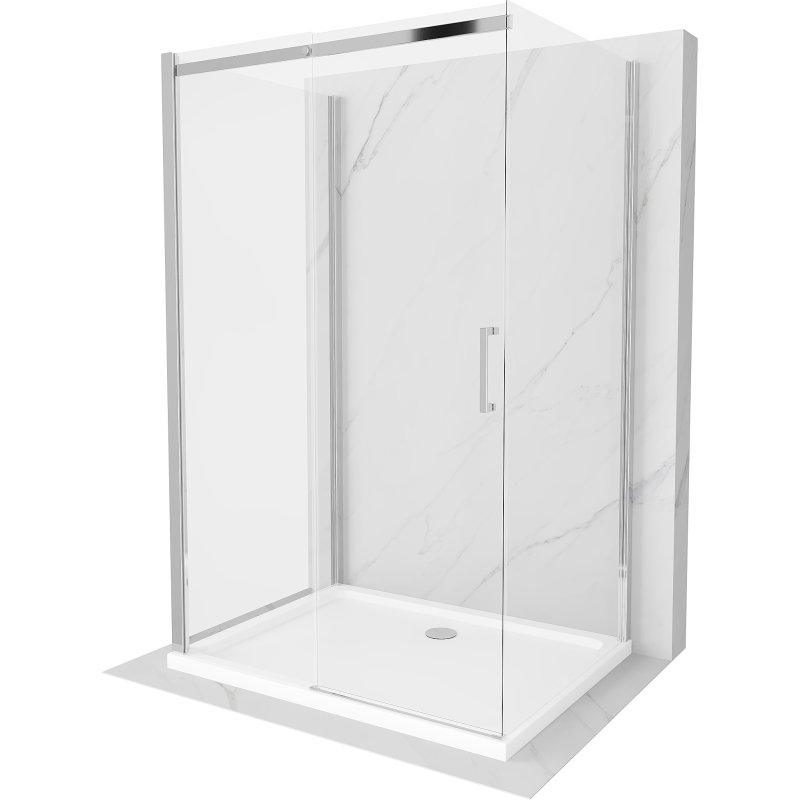 Mexen Omega sprchová kabína trojstenná, posuvné dvere 100 x 80 cm, Transparentné, Chrómová + sprchová vanička Flat - 825-100-080