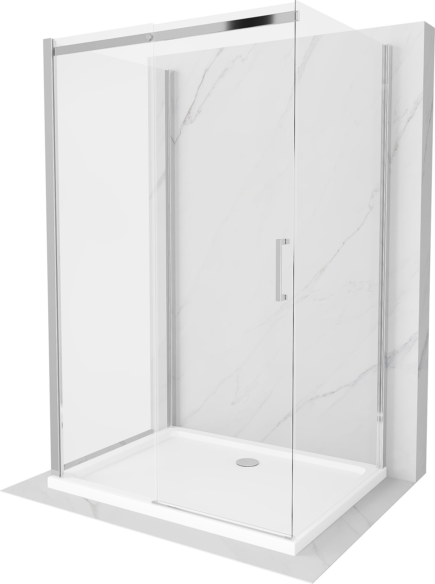 Mexen Omega sprchová kabína trojstenná, posuvné dvere 100 x 90 cm, Transparentné, Chrómová + sprchová vanička Flat - 825-100-090