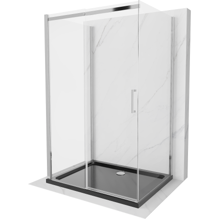 Mexen Omega sprchová kabína trojstenná, posuvné dvere 100 x 90 cm, Transparentné, Chrómová + sprchová vanička Flat - 825-100-090