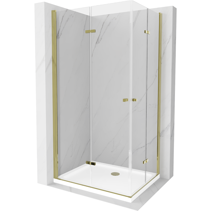 Mexen Lima Duo sprchová kabína, skladacie dvere 80 x 70 cm, transparentnéné, zlatá + závesný bidet Flat