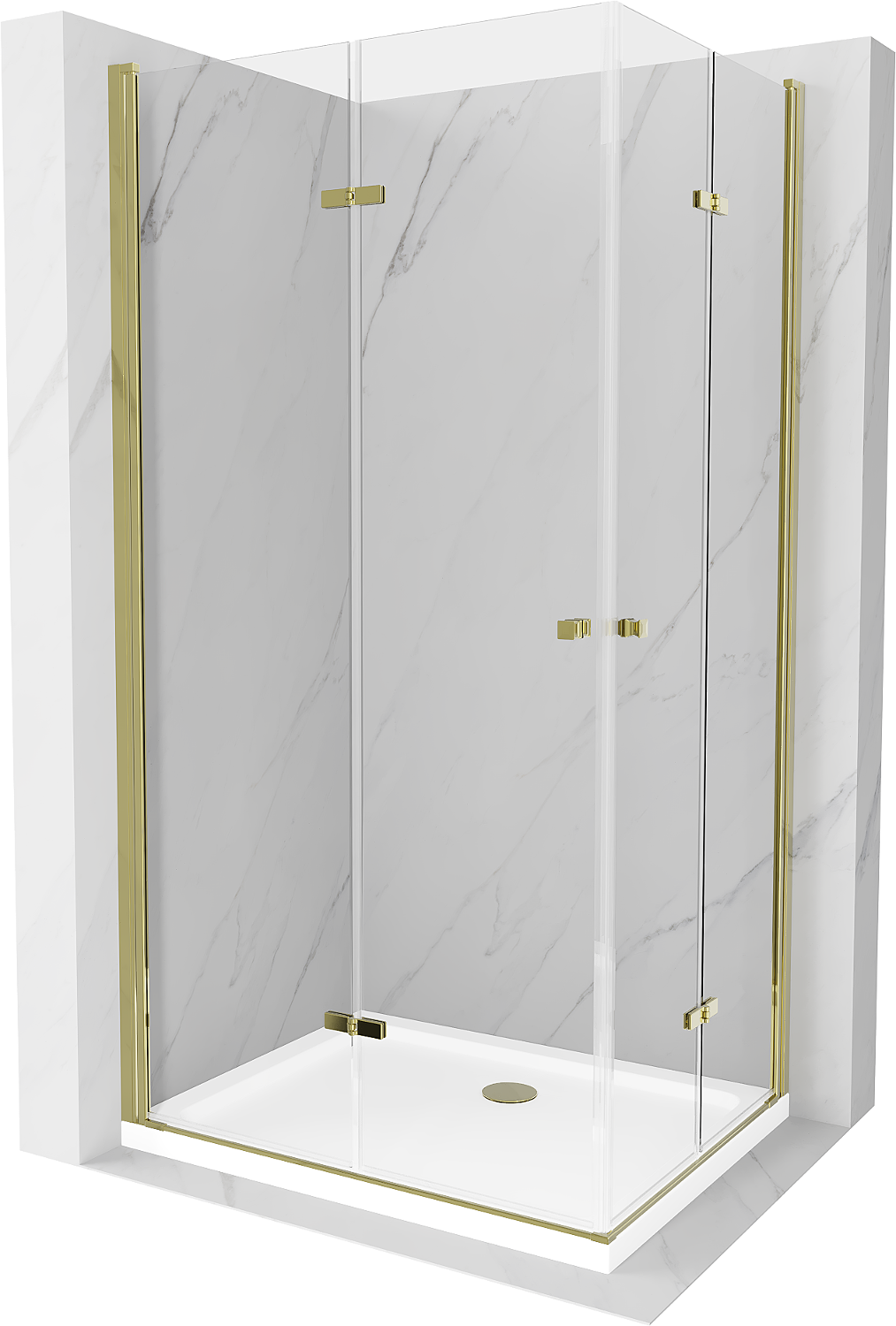 Mexen Lima Duo sprchová kabína, skladacie dvere 90 x 80 cm, transparentnéné, zlatá + závesný bidet Flat